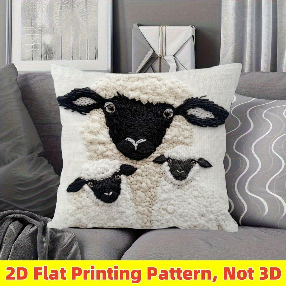1pc Cute Sheep Family Throw Pillow Cover Rustic Farmhouse Animal Lover Decor 18x18in