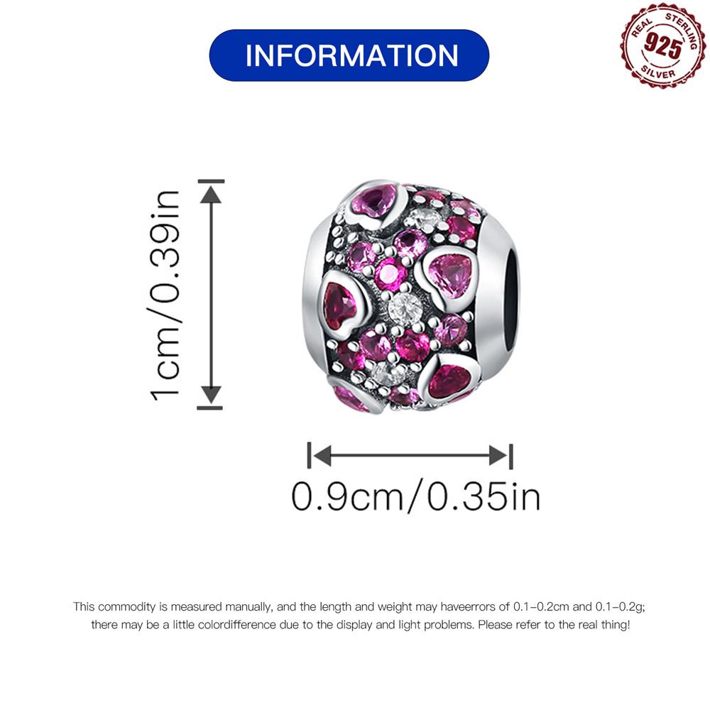 Beads Copper Charms Original Pink Heart Zircon Stone Beads Fit Bracelet Jewelry Diy Women Fine Gift Accessory