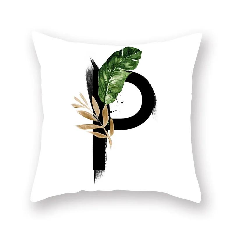 Sofa Pillow Cushion Wholesale Nordic Style Plant English Alphabet Peach Skin Pillowcase