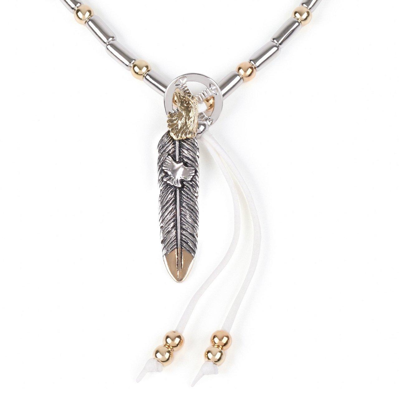 [Kansha Ichiba] Authentic Eagle Head Feather Pipe Necklace, Silver