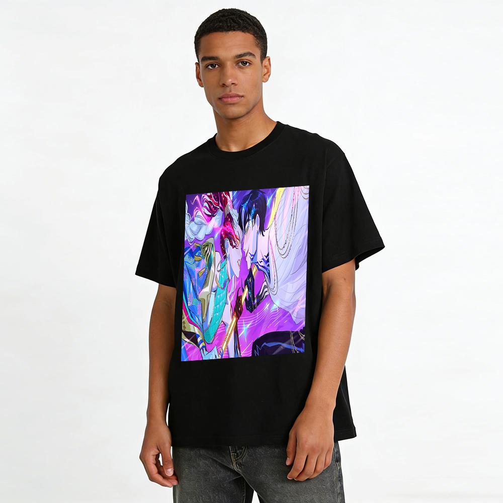 Anime Style Couple Bonding Print T-shirt Loose Casual Unisex Streetwear Top Pure cotton T-shirt