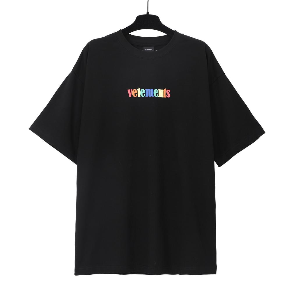 T-shirt in cotone puro a doppia filatura, lavata e invecchiata, con stampa di lettere Vetements, versione alta transfrontaliera, per uomo e donna