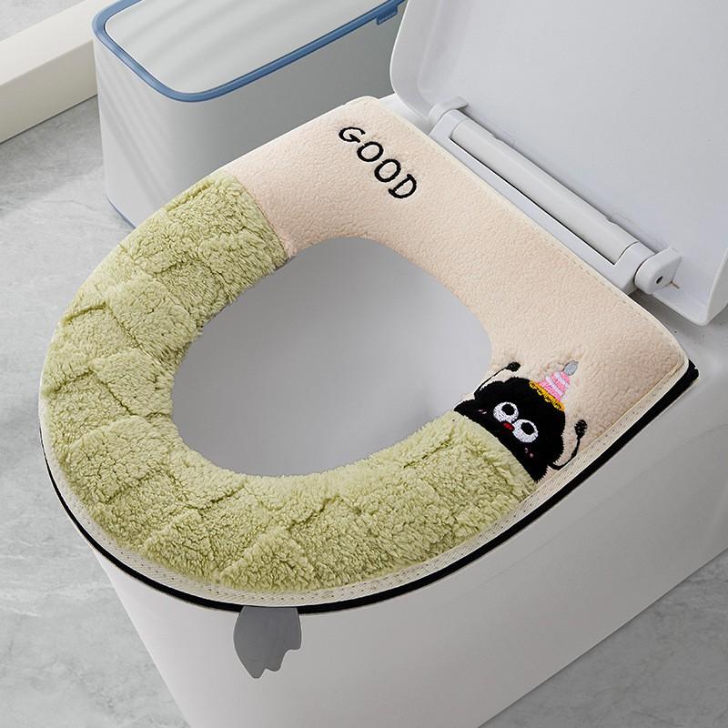 Washable Waterproof Toilet Seat Cover With Zipper Thick Winter Padding Universal Fit Home Bathroom