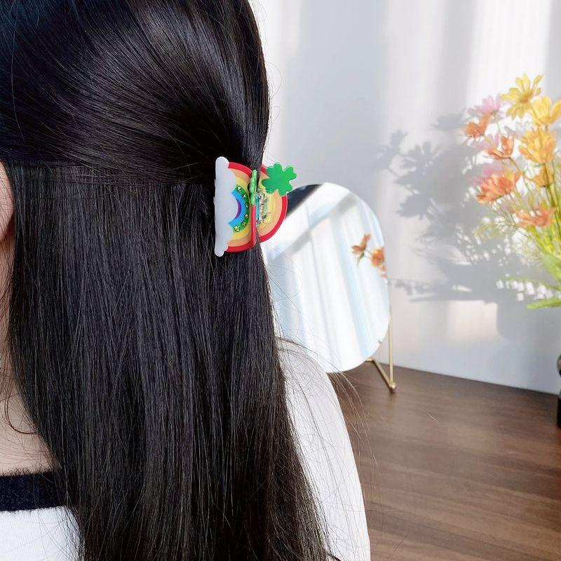 1pc Rainbow Small Grab Clip, Sweet Temperament Hair Clip, Half Tied Hair, Ponytail Clip, Small Shark Clip Hair Accessory