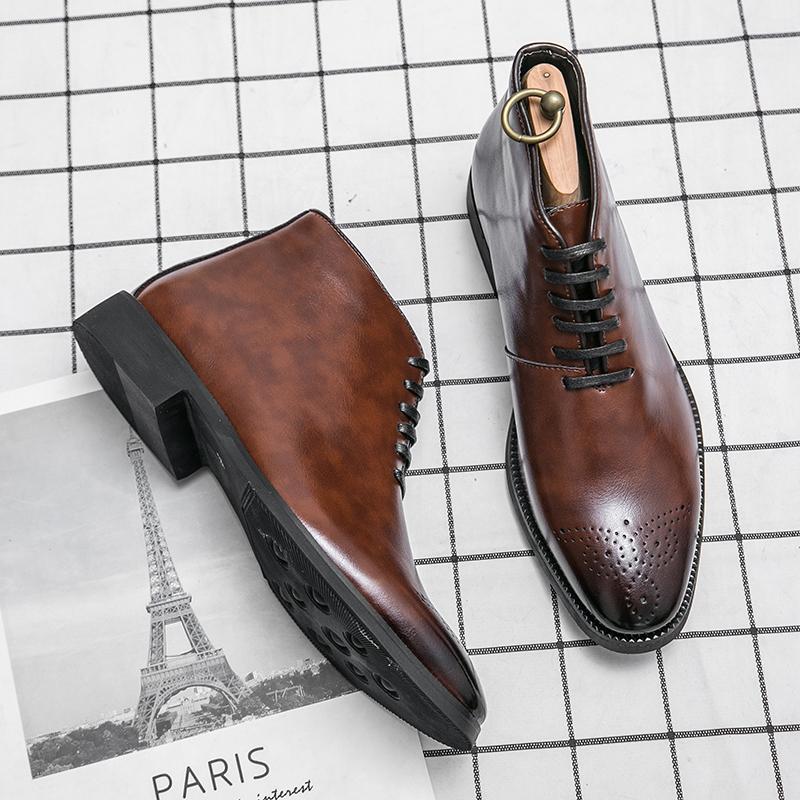 Britský styl Kotníkové boty Business Casual Kožené Pánské boty Outdoorové Vycházkové Tenisky Elegantní Šněrovací Jednobarevné Pánské Brogue boty