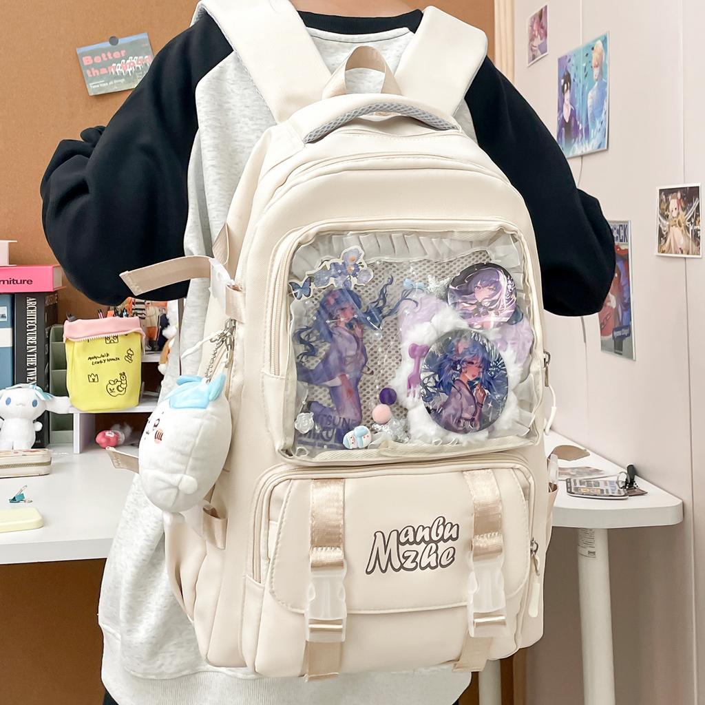 High-value backpack female student versatile niche schoolbag Japanese transparent pain bag large-capacity backpack transparent baby bag