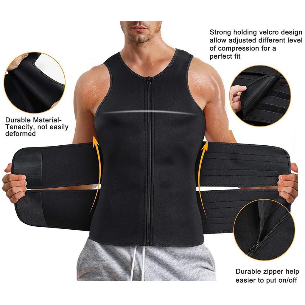 Neoprene Body Shaper Sauna Suit Tank Top Weight Loss Belt Zipper Men Waist Trainer Vest