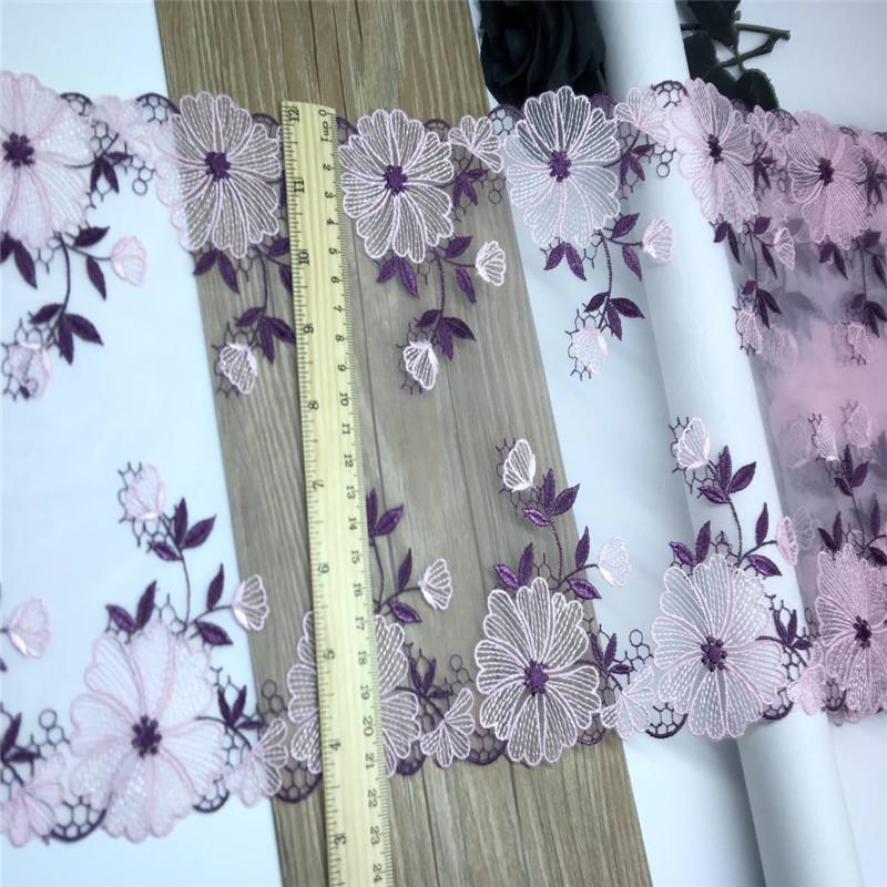 ( 2 Colors ) Embroidered Tulle Lace, 1m x 21.5cm, Non-stretch Floral Net lace Trim for Lingerie, Bra, Underwear, Dress, Garment, Sewing & Crafting