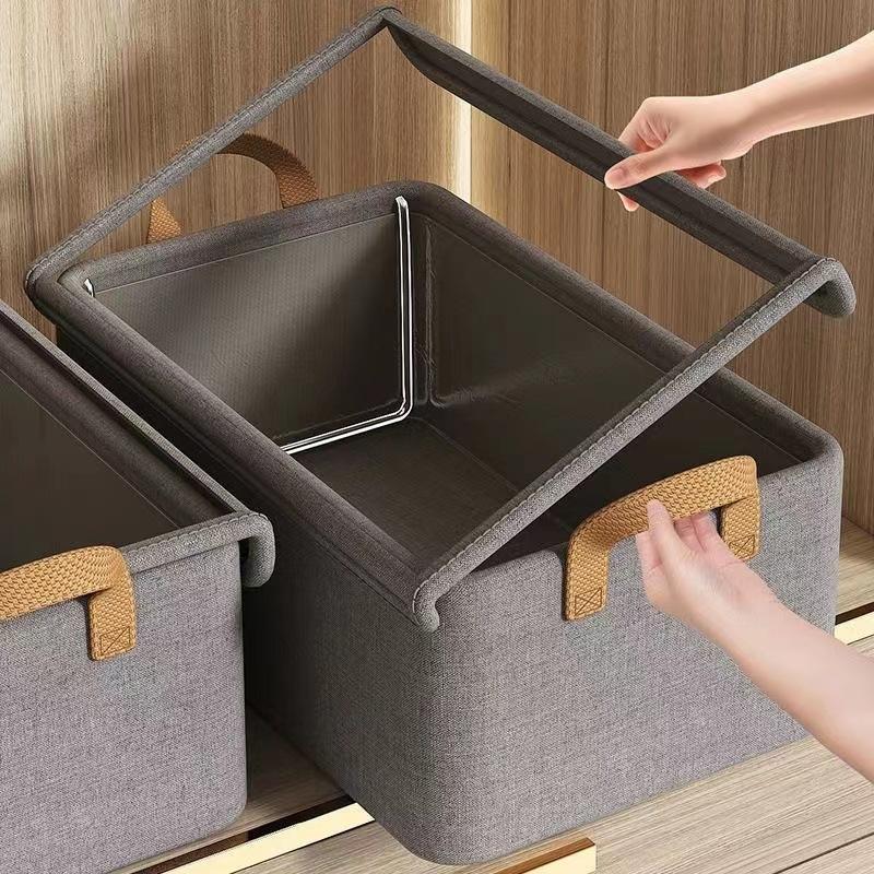Steel Frame Garment Storage Box with Lid Foldable Clothing Organizer for Home Dustproof and Moistureproof Pants Storage Basket