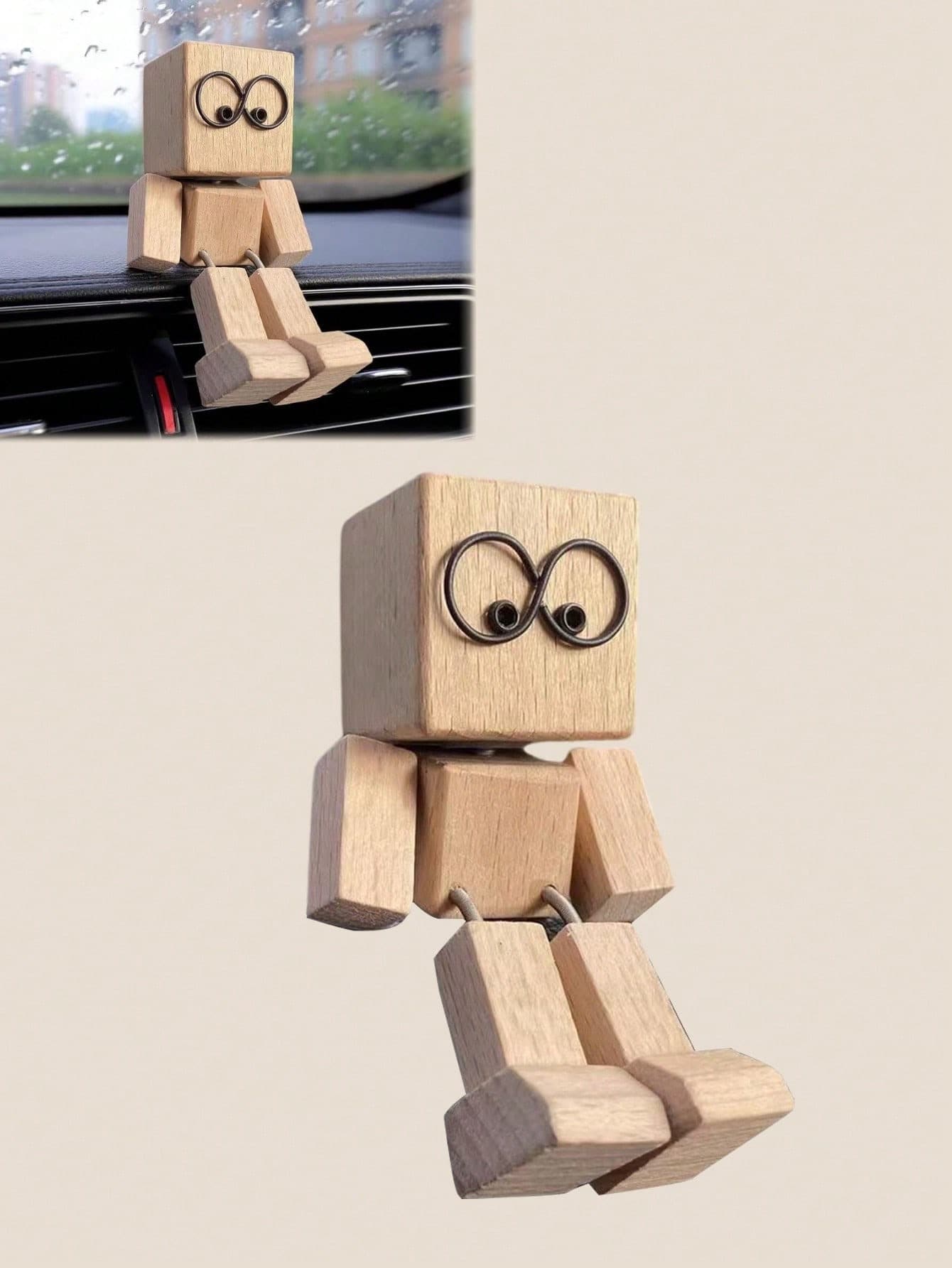 

Handmade Wooden Car Dashboard Ornament, 12 Magnetic Expressions, Movable Arms & Legs, Fun Figurine for Car Interior