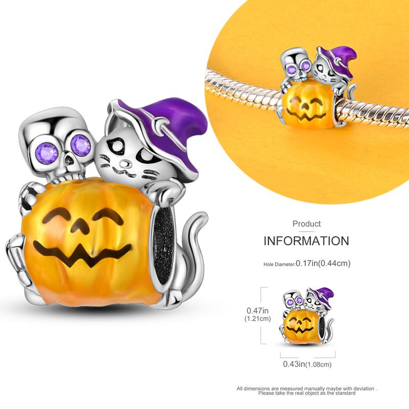 Copper Charms Luminous Pumpkin Skull Beads For Dangle Diy Gift Halloween Series Charms