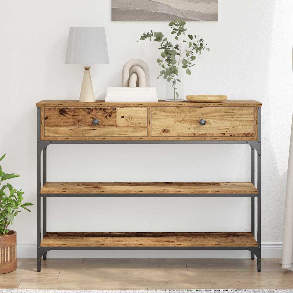 Industrial Console Table with Shelf Reclaimed Wood Look 100 x 25 x 75 cm Engineered Wood