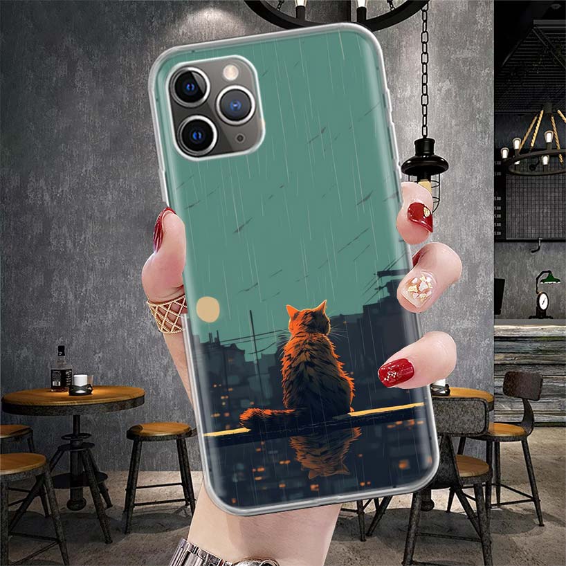 Anime Cat Rain Animal Soft Phone Case For IPhone 18 11 17 Air 16E 16 Pro Max 15 + 14 Plus 13 Mini 12 Apple 7 SE 8 Fundas Coque 11 1