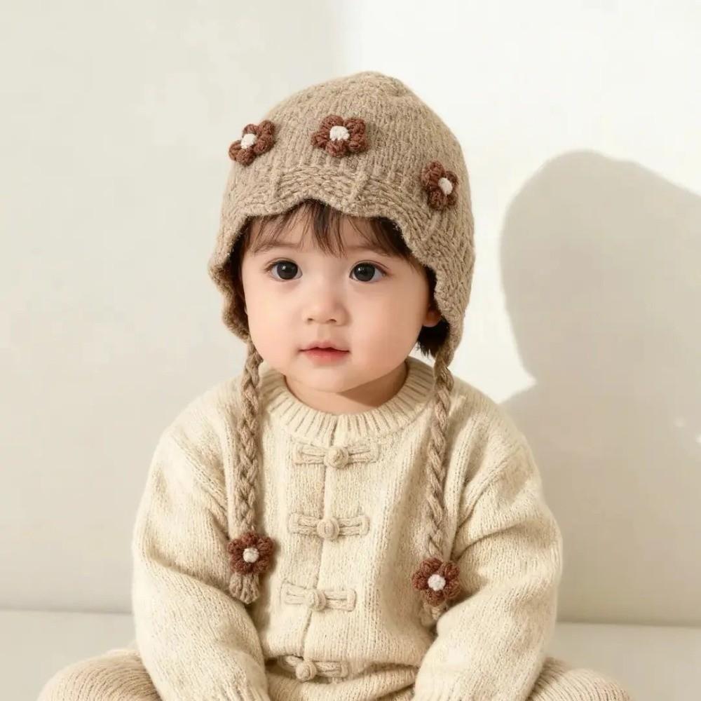 Solid Color Baby Knitted Hat Lacing Ear Protection Hat Fashion Kids Beanie Hat Daily Wear