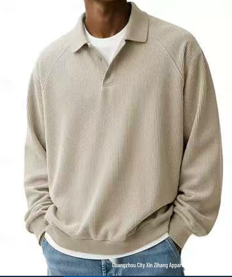 Men's Textured Lapel Casual Knitwear for Autumn and Winter