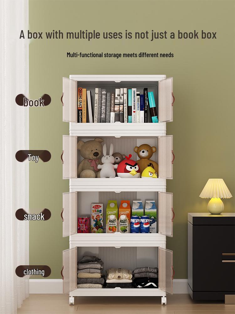 Foldable Children's No-Assembly Dustproof Bookshelf & Floor-Standing Multi-Layer Storage Rack