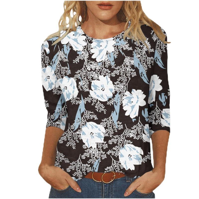 Women's T-shirt 3d Print Vintage Floral Print Casual Long Sleeve Round Neck Regular Tops Daily Print Pink, Spring and Autumn
