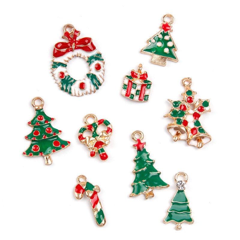 Festive 19pcs Metal Alloy Mixed Christmas Charms Set With Colorful Designs