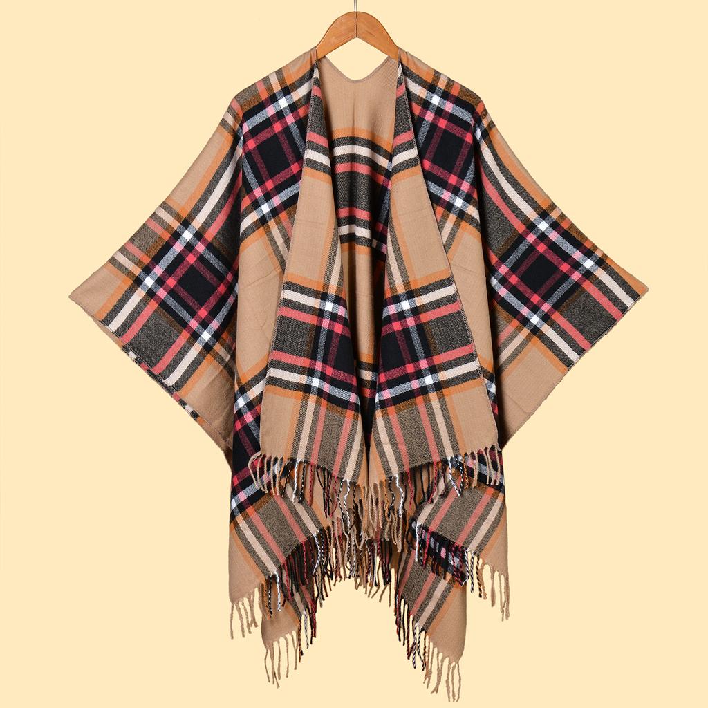 Autumn Winter Unisex Plaid Fringe Warm Cape Shawl