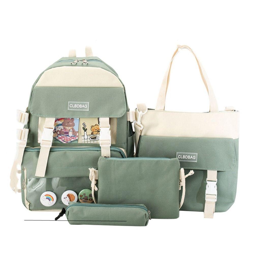 

Повседневная нейлоновая сумка большой емкости, простая сумка для поездок на работу, наплечный рюкзак с подвеской, холщовая школьная сумка зелёный