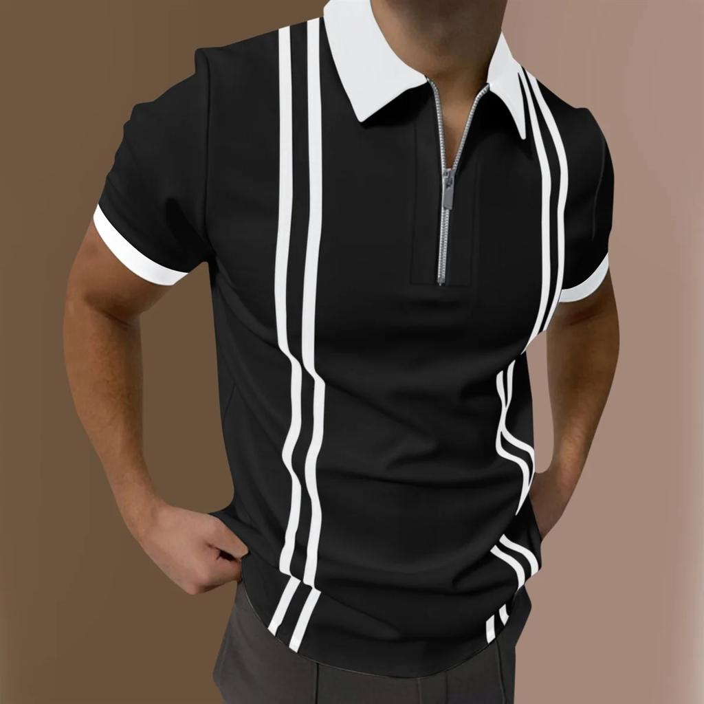 Zipper Design Men's Fashionable Polo Shirt Color 3D Digital Printing Summer Comfortable Outdoor WearPopular Quick Dry
