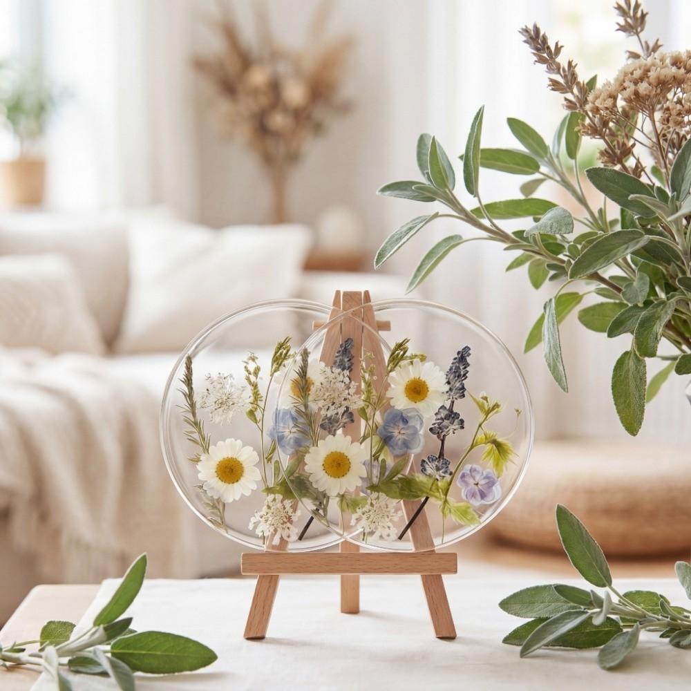 Round Floral Print Coasters Transparent Cup Mat Durable Insulation Pad Tea Table