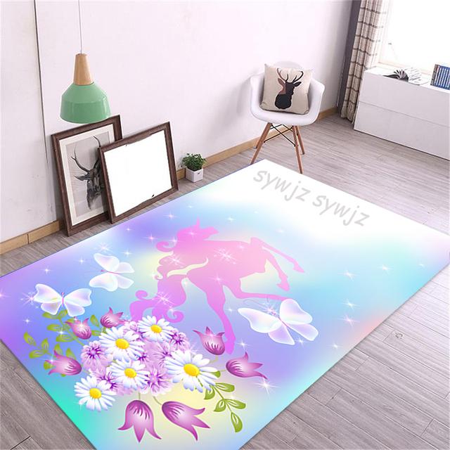 3d Unicorn Pattern Floor Mat Home Antifouling Rectangular Carpet Wedding Kitchen Living Room Dining Table Coffee Table Mat