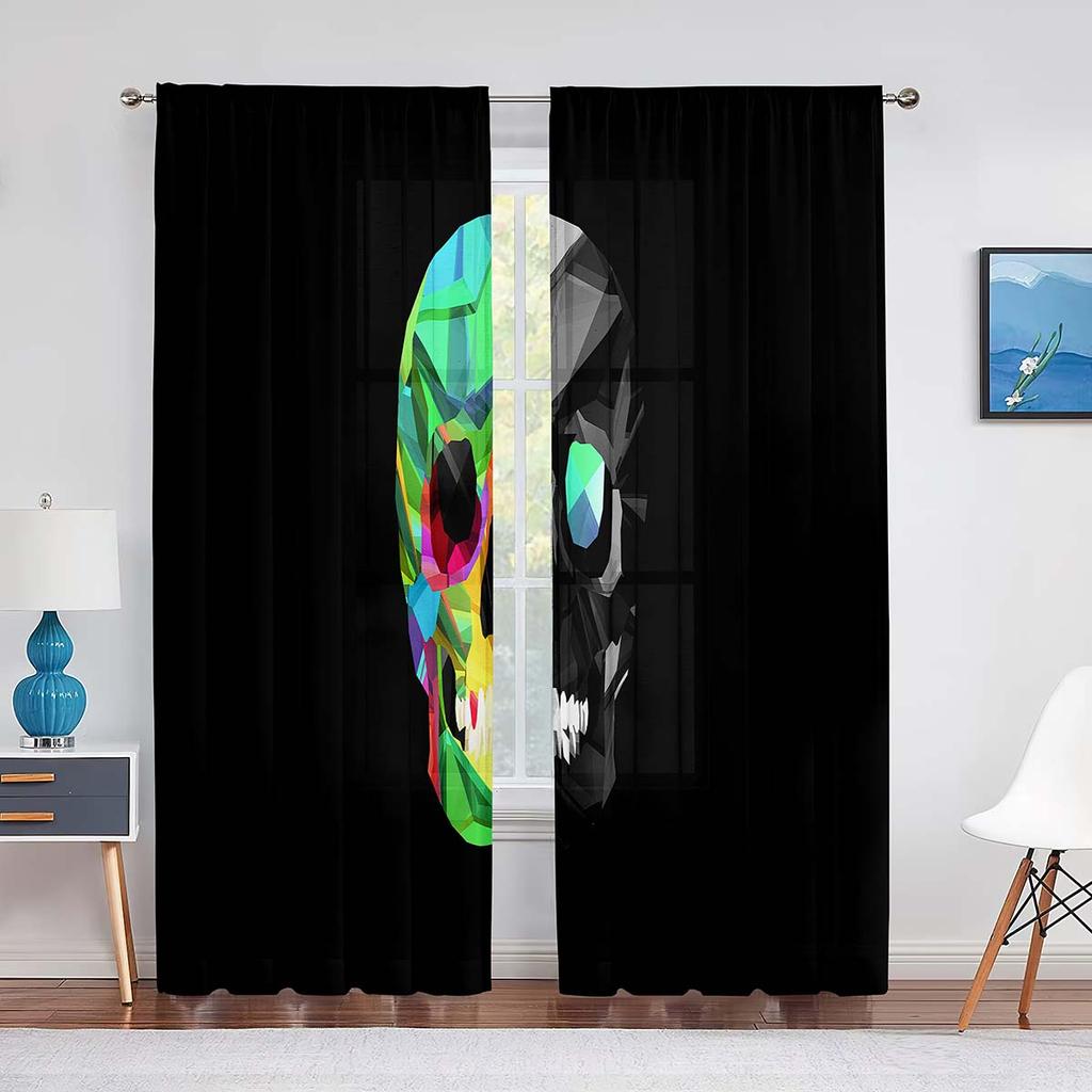 Dödskalle Textur med Huvudskål Huvudben Tyllgardiner för Vardagsrum Sovrum Chiffong Skir Voile Kök Fönstergardin Draperier
