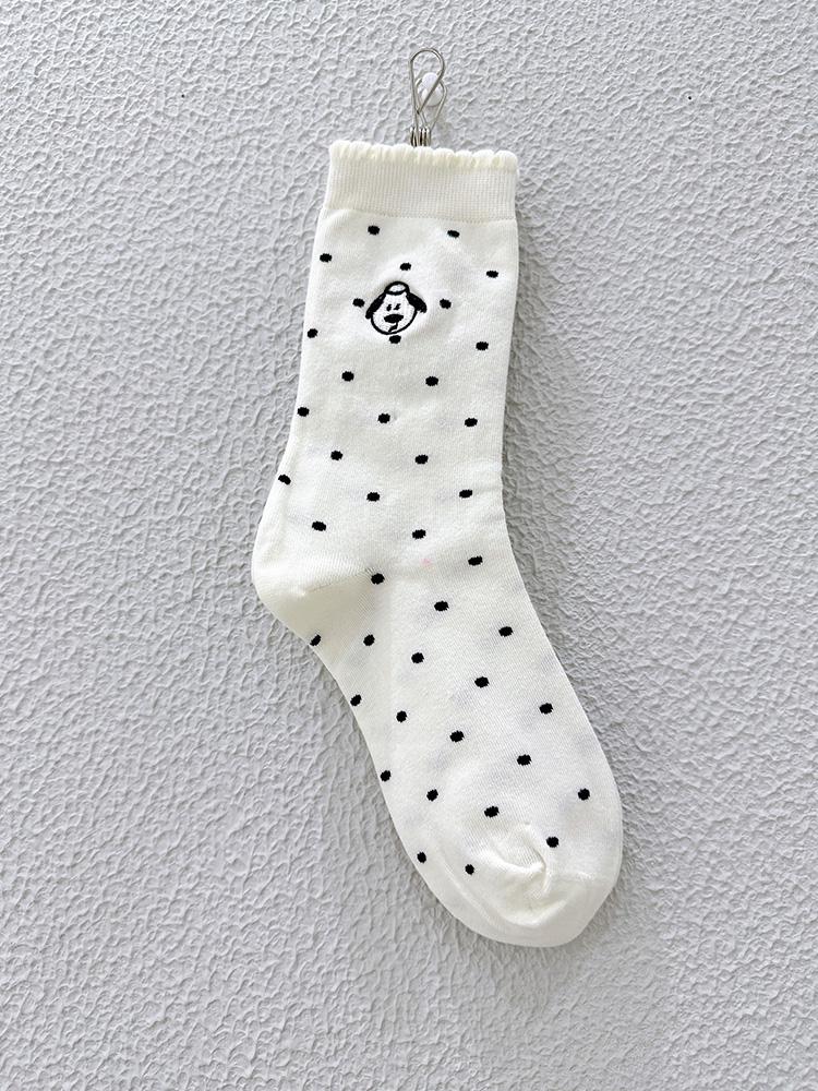 2024 Gray Women's Mid-Calf Cotton Socks - Polka Dot, Airplane, Dog Cartoon Design, Breathable & Sweat-Absorbent