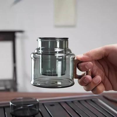 Household Glass Tea Cup Office Drinking Cup Wooden Handle Separation Flower Tea Cup Teapot