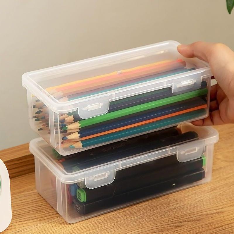 4PCS  Pencil Case Box Transparent Plastic Pencil Box For Students Without Printing Case Supplies Pencil Sundries Storage Box