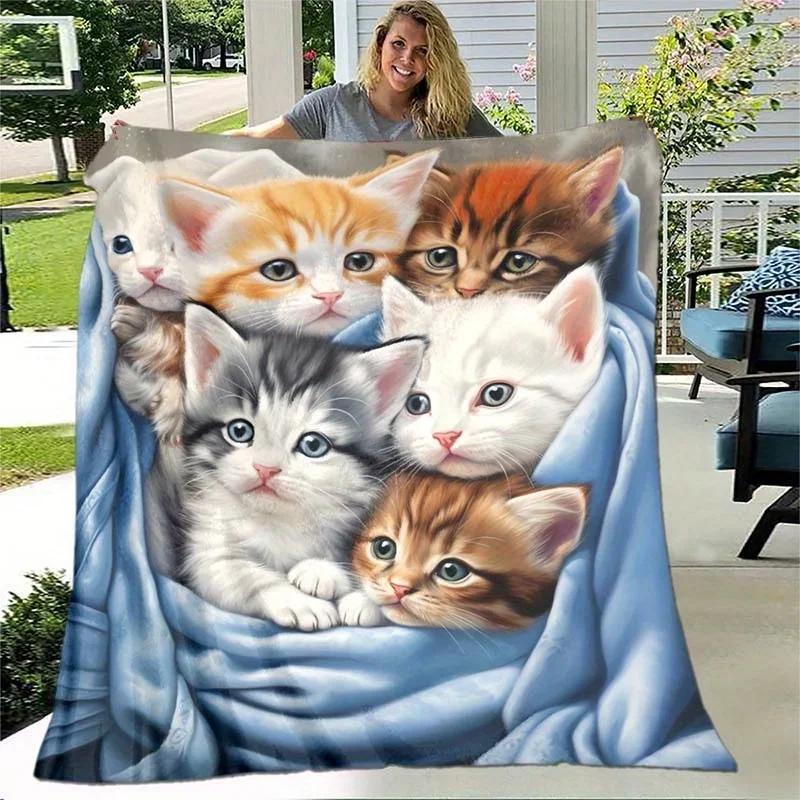 

Cute Cat Lightweight Flannel Throw Blanket for Bed Sofa Travel Camping Living Room Office Chair pc 40x50in