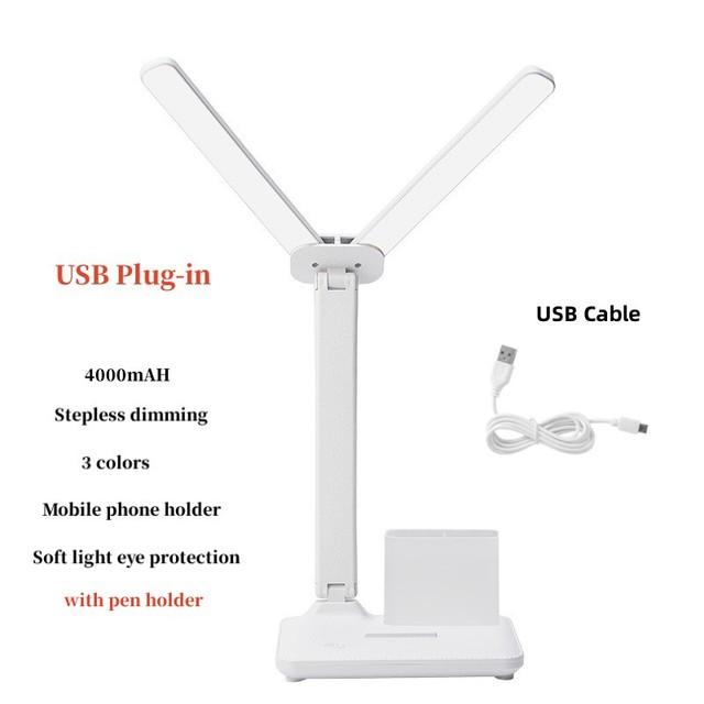 

Складная светодиодная настольная лампа с двумя головками и держателем, заряжаемая от USB, настольная лампа с регулируемой яркостью, защита глаз