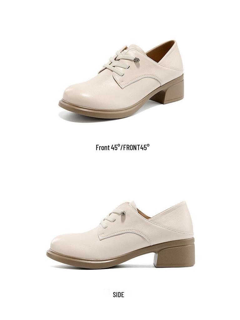 Women's Genuine Leather Chunky Heel Loafers 2025 - Soft Leather Single Shoes (SZ25912)