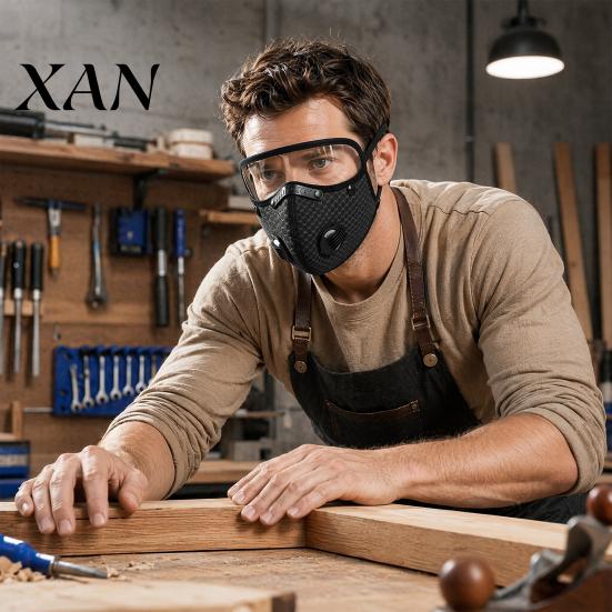 Face Mask with Filter Cycling & Breathing Valve, Reusable Carbon Dust Anti-fog Protective Goggles, Lightweight Protection Shield for Outdoor