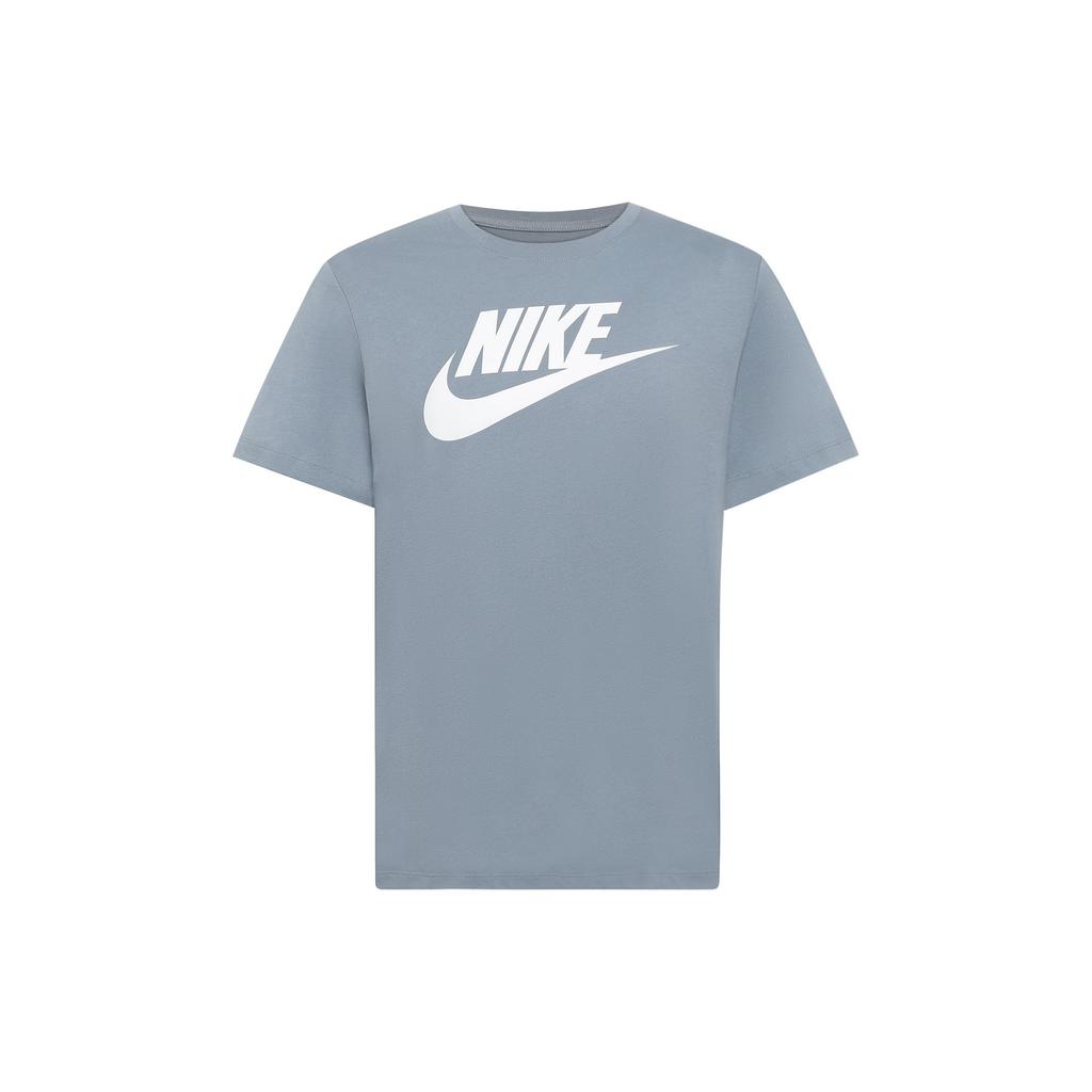 Nike Solid Color Logo Print Crew Neck T-Shirt Men Tops Blue AR5005-493