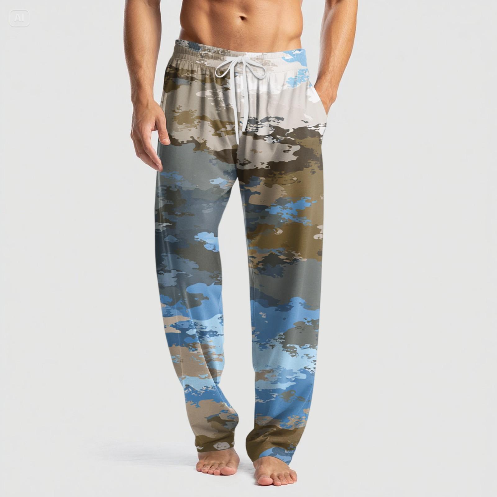 

Men s Knitted Halloween Print Pocket Casual Pants Pajama Pants XXL синій