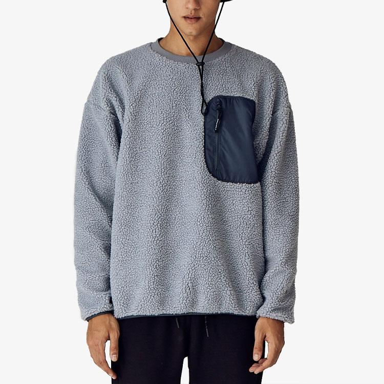 New Era FW21 Originators Boa Fleece Color Block Crewneck Pocket Sports Sweatshirt Unisex sweatshirt Gray 12866439