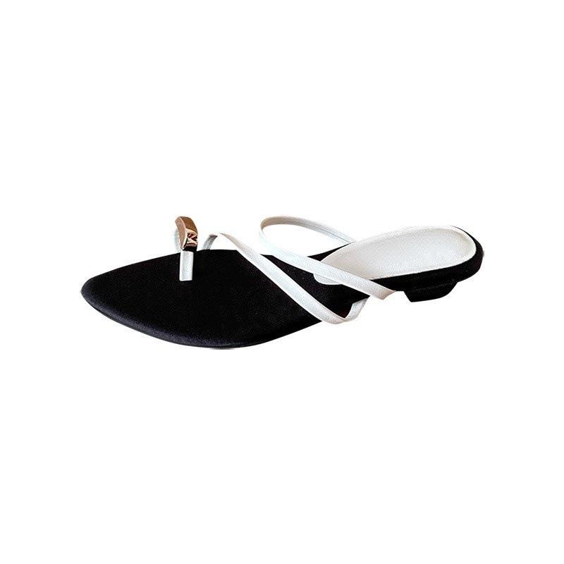 Stylish and Easy To Wear! Silver Color Matching Set Toe Cool Slippers Women's 2025 Summer Low-heeled Muller Shoes