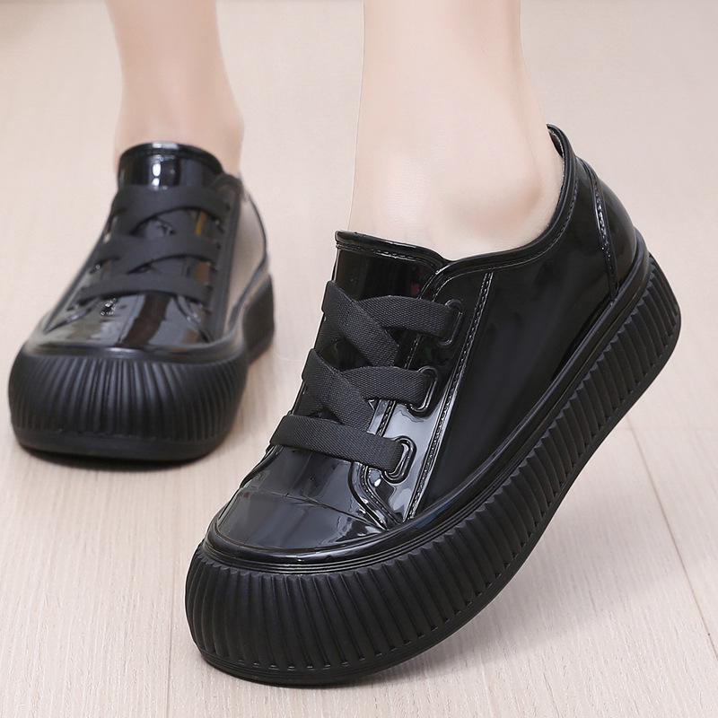 Women's Waterproof Non-Slip Low-Cut Platform Rain Boots - Casual Outdoor Fashion with Thick Rubber Soles