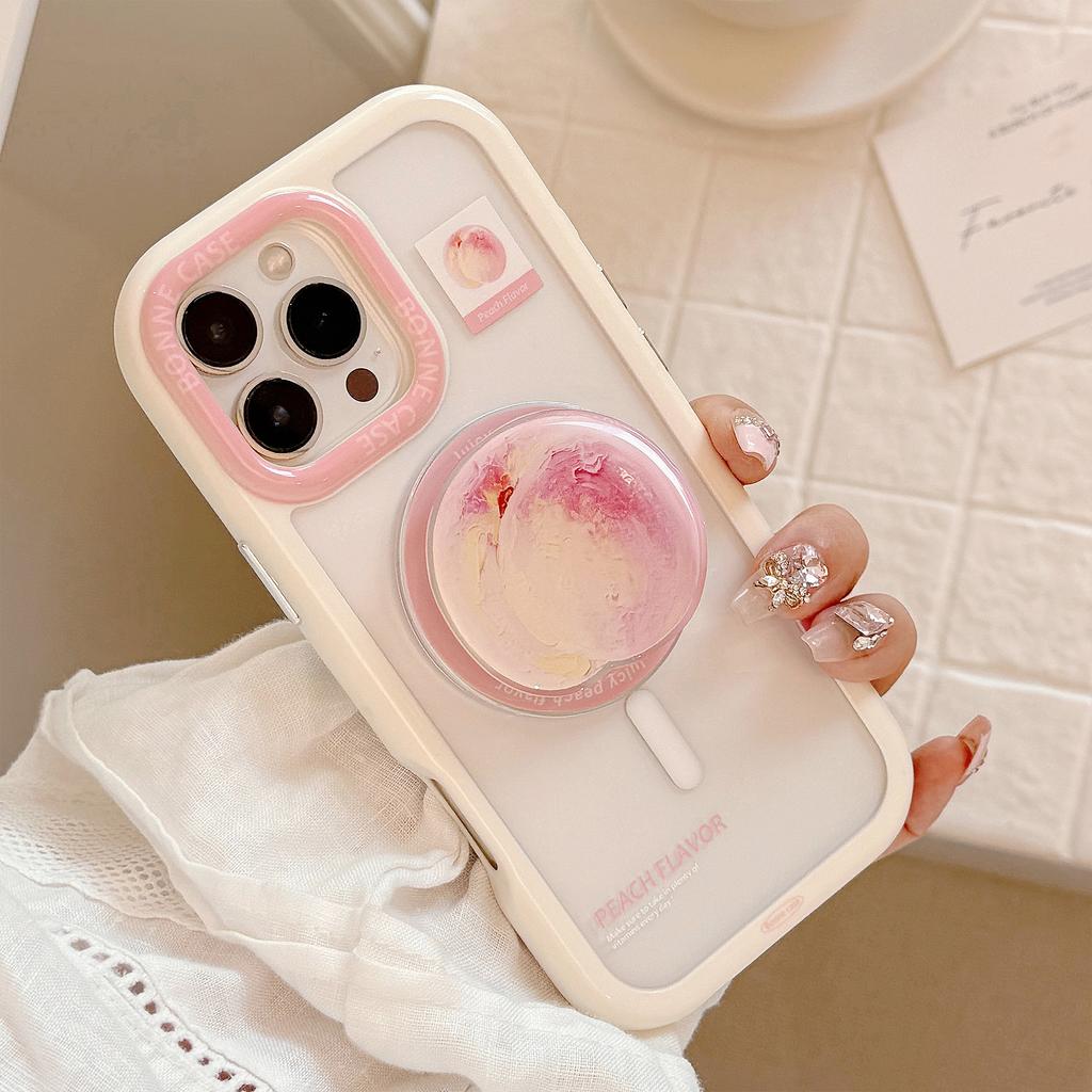 Oil Painting Peach Magnetic Stand 16 for IPhone17ProMax for Apple 14 Phone Case 15 Hard 11 Acrylic