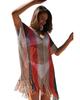 Azura Exchange Striped Tassel Crochet V Neck Beach Cover Up