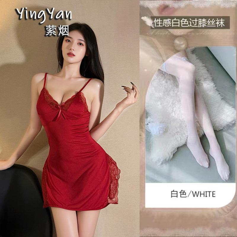 European and American erotic underwear high-end large size sexy female mood split lace suspender nightdress qqny pure desire wind