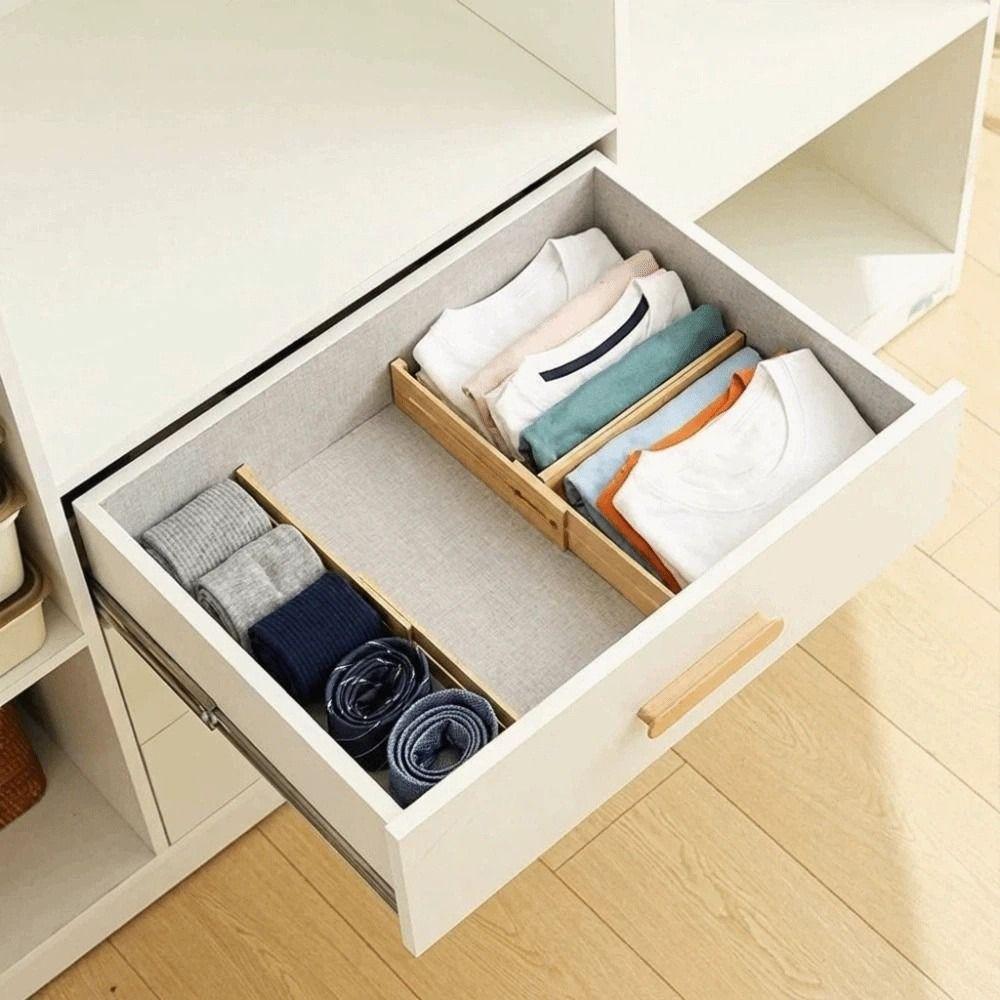 Secure Fit Retractable Drawer Dividers Bamboo Cabinet Storage Partition Divider  Bedroom Dresser