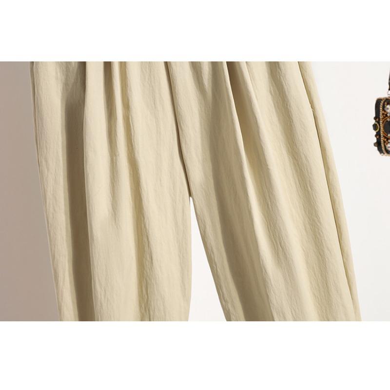 DIMANAF Plus Size Summer Long Pants Women Elastic Waist Loose Vintage Pants New Casual Solid Harem Pants