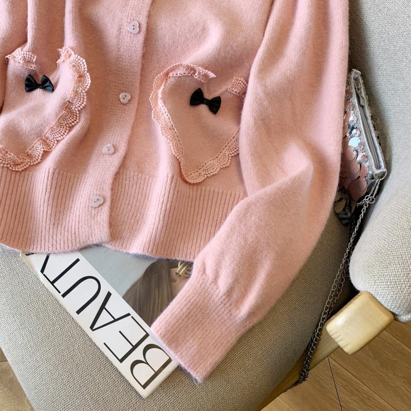Autumn 2025 Embroidered Heart Button Knit Cardigan & Top Sweater for Women