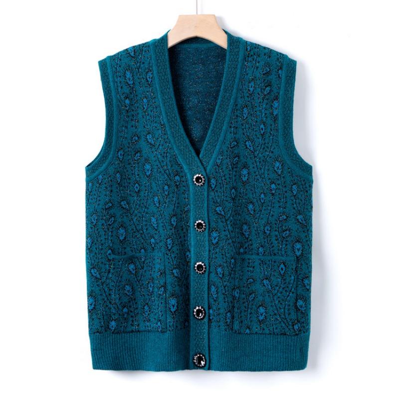 Middle-aged and old women's clothing autumn clothing new knitted sweater grandma autumn sweater vest jacket mom wearing vest top