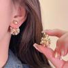 Vintage Pearl Flower Earrings for Women Luxury Temperament Ear Studs Female Gold Color Stud Earring 2024 Fashion Zircon Wedding