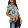 Womens Ladies Summer V Neck Blouse Solid Color Printed Short Sleeves T-shirt Tops