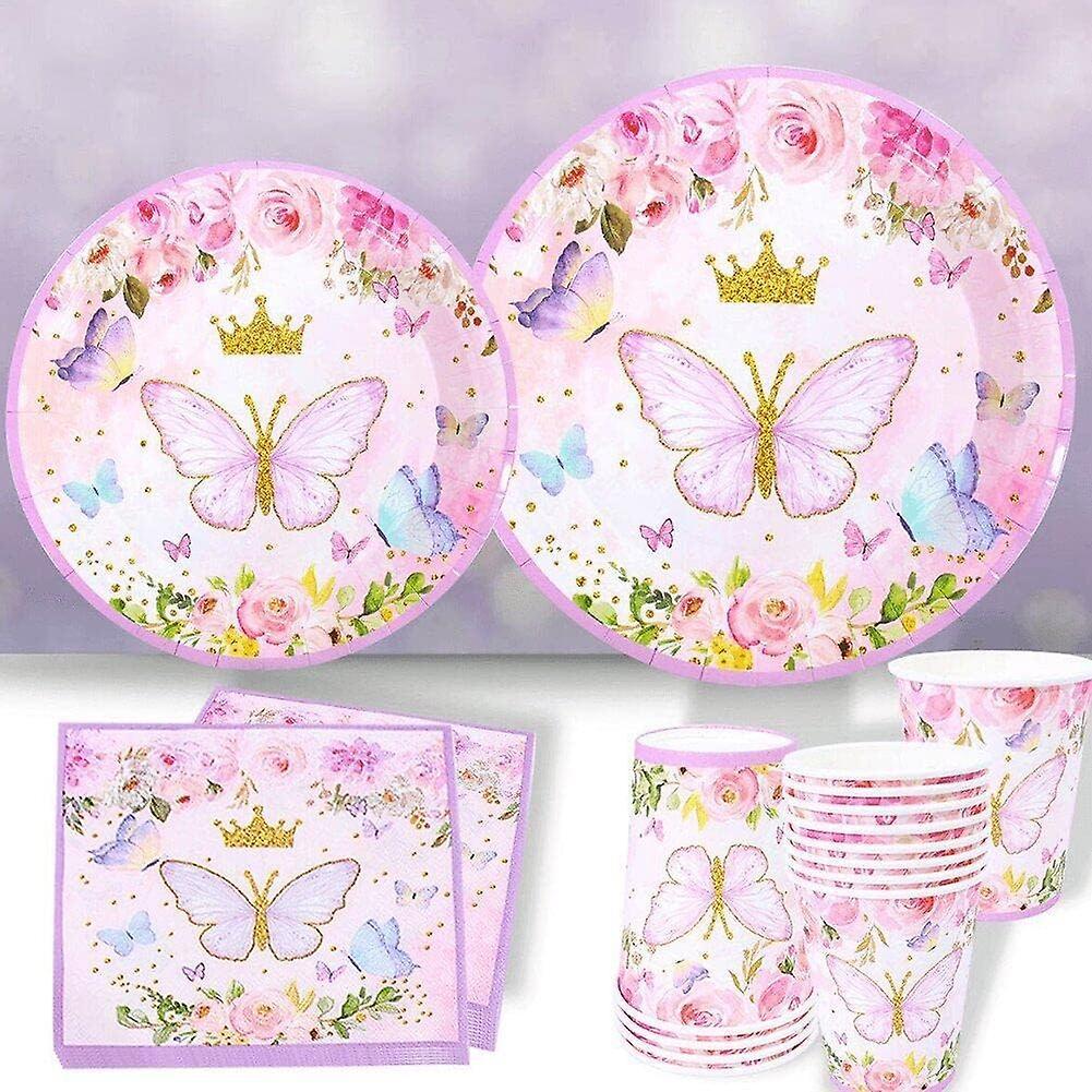Butterfly Disposable Tableware Set Paper Plate Napkin Banner Happy Girls Birthday Party Decorations Kids Baby Shower Supplies